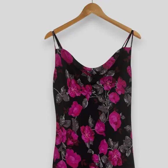 Vintage New York & Company Black Floral Cowl Neck Slip Midi Dress Size 10 - Picture 5 of 5